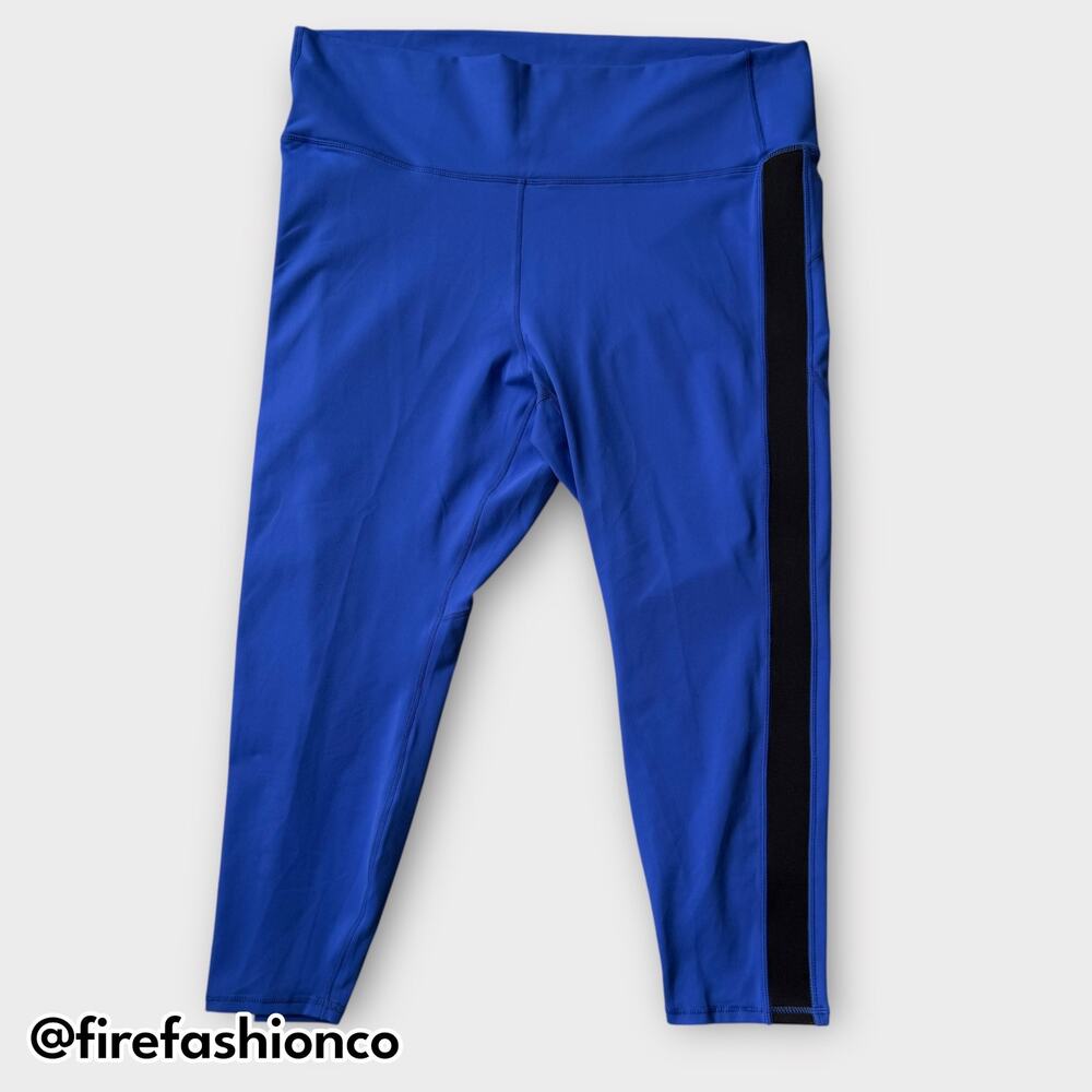 Fabletics PowerHold High-Waisted 7/8 Leggings Blue Black Side Stripe 3X (22-24)